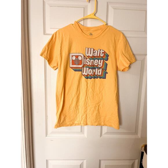 Disney Parks Walt Disney World Retro Rainbow Logo Mickey Yellow Shirt Size Med - Picture 2 of 7